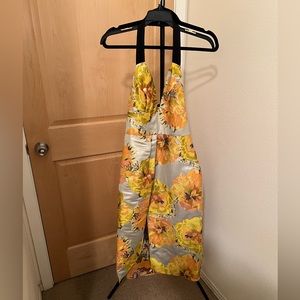 ABS Allen Schwartz size 2 NWT floral yellow halter evening dress